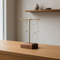 Folding Screen Jewelry Display Large Capacity Earring Display Rack Walnut Wood Jewelry Holder Decorative Earring Storage Rack