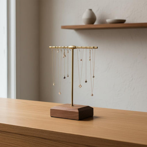 Folding Screen Jewelry Display Large Capacity Earring Display Rack Walnut Wood Jewelry Holder Decorative Earring Storage Rack