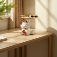 Maneki Neko Tray Auspicious Jewelry Dish with Cat Tabletop for Vanity, Entryway