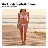 Alluring Design Cherry Triangle Bikini Adjustable Ties Side Tie String Bikini Cheeky for Young Adults, Teens, Vacation, Poolside
