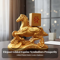 Sand Gold Finish Chinese Astrological Horse Ornament Metal Craft Chinese Astrological Horse Sculpture Auspicious Gift for Desktop, Office