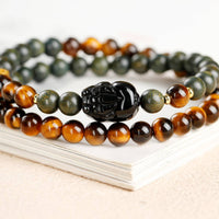 Amber-Brown Stone Bead Bracelet Meditation Aid Obsidian Mala Beads for Gift