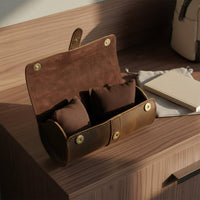 Crazy Horse Leather Watch Pouch Scuff Protection Leather Travel Watch Case Suede Wristwatch Holder Strong Attractive Clasp