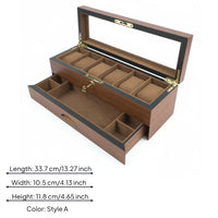Double-Layer Watch Organizer Transparent Lid Wooden Watch Box Golden-Hued