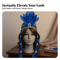 Indian Design Headdress Crystal Accent Glitter Feather Headband Carnival Feather Headpiece Feathered Design for Themed Parties