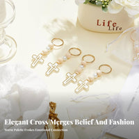 Simple Design Cross Pearl Keychain Meaningful Design Cross Keychain Favor Lightweight for Family, Parents, Christening, Wedding, Baby Shower