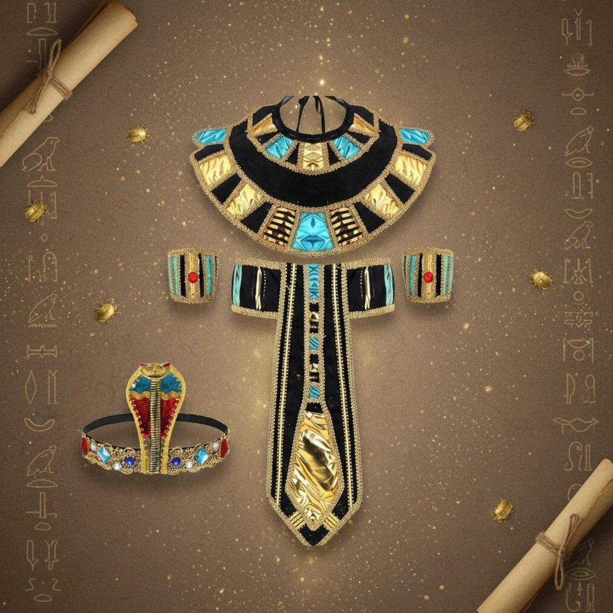 Desert Kingdom Princess Dress Costume Accessories Adjustable Ancient Nile Queen Costume Vintage Style Nile Gown Egypt Belt Headband for Women, Halloween, Party, Cosplay