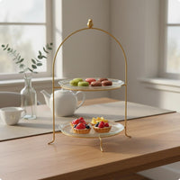 Gilded Feathered Cake Stand Decorative Display Multi Tier Dessert Stand Metal Frame Home Decor for Vanity