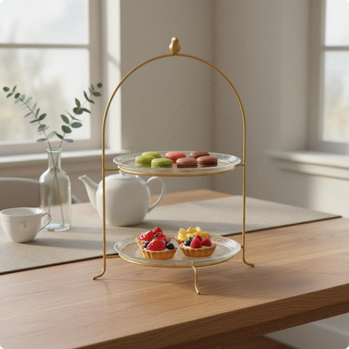 Gilded Feathered Cake Stand Decorative Display Multi Tier Dessert Stand Metal Frame Home Decor for Vanity