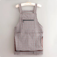 Plaid Bib Apron Woven Pocket Apron Side Slit Openings