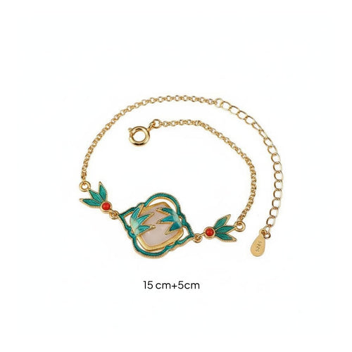 Chinese Design Bamboo Bracelet Adjustable Length Imitation Jade Enamel Bracelet