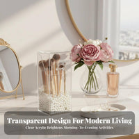 Lidded Brush Holder Keeps Brushes Organized Cosmetic Organizer for Vanity, Women
