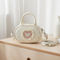 Dotted Mini Purse Lace Trim Heart Crossbody Bag Detachable Strap for Outings