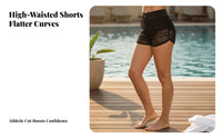 Plus Size Available Lace Swim Shorts Alluring Design High Waisted Swim Shorts Stretchy for Adults, Swimming, Vacation, Water Sports