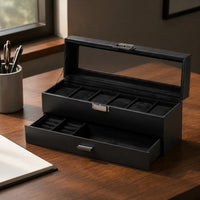 Two-Tier Watch Box Clear Lid Storage Furniture Velvet Velvet-Lined Interior