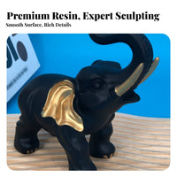 Light Luxury Design Black and Gold Elephant Statue Premium Quality Thai Design Elephant Ornament Fine Craftsmanship for Office, Coffee Table