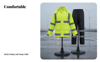Heavy Duty Reflective Rain Suit Wear Resistant High Visibility Raincoat Set Detachable Hood for Nighttime, Rainy Weather, Construction Sites