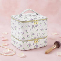 Double-Layer Makeup Bag Zip-Around Beauty Storage Inner Pockets
