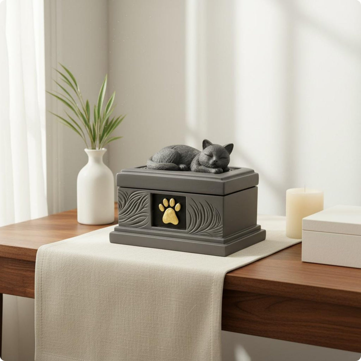 Resin Feline Memorial Box Personalized Feline Cremation Urn Handmade Design