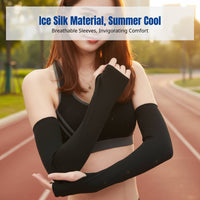 Ice Silk Arm Sleeves, Sun Protection, Extended Thumb Hole, Cycling Sports, Unisex, Spandex Lycra, Solid Color