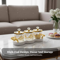 Elegant Design European Design Snack Container Set Brilliant Glow Decorative Candy Jar Set Dustproof Lids for Kitchen, Coffee Table, Pantry