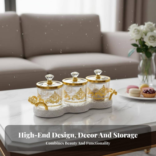 Elegant Design European Design Snack Container Set Brilliant Glow Decorative Candy Jar Set Dustproof Lids for Kitchen, Coffee Table, Pantry
