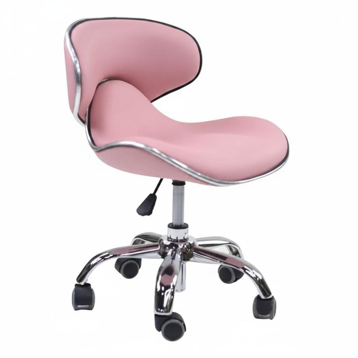 Padded Technician Chair with Wheels Low Back Support Ergonomic Vanity Stool Silver Metal Base Commercial Furniture for Beauticians, Artists, Spa