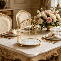 2 Pieces Birdcage Cake Stand Gold Finish Multi-Tier Dessert Tray for Restaurant