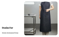 Wear-Resistant Denim Bib Apron Long-Lasting Denim Work Apron Large Pockets for Craftsmen, Woodworkers, Factory, Workshop, Woodworking
