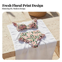 Modest Coverage High Waist Ruffle Bikini Vintage Inspired Floral Print Bikini Set Quick-Drying for Moms, Adults, Vacation, Resort, Cruise