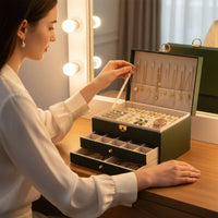 Double Tier Jewelry Box Portable Multi-Tier Jewelry Case Necklace and Band Holder Abrasion Protection for Women, Travel