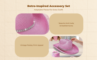 Cowboy Hat Set, Rose Glow, Bandana, Glasses, Party Costume