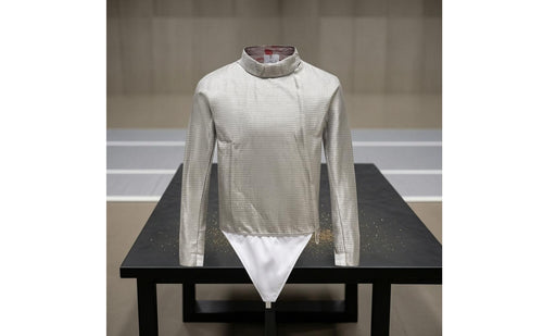 Light Gray Metallic Fencing Jacket High Collar Long-Sleeve Fencing Jacket Fitted Woven Texture for Fencers