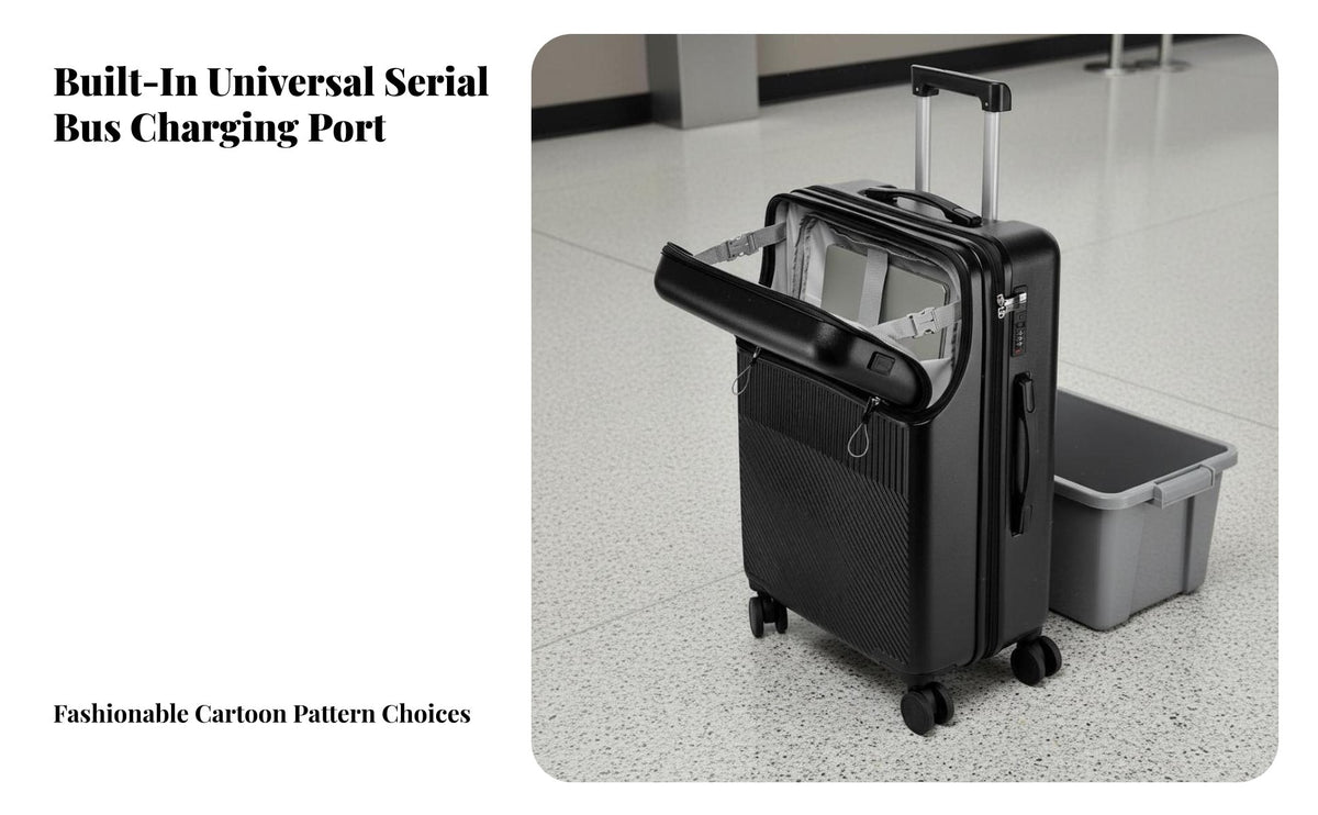 USB Charging Port Frontentry Suitcase Laptop Sleeve Rolling Luggage Combination Lock Carry-on Bag Dedicated Electronics Compartment for Travelers, Business Professionals, Airports, Vacation, Short Break Getaways, Short Trips