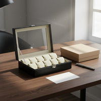Leather Watch Storage Box Individual Compartments Watch Collector Case Men's Jewelry Organizer Metal Clasp Removable Pillows