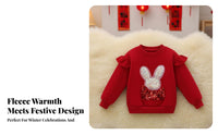 Girls Fleece Pullover, Warm Winter Sweatshirt, Chinese Style, New Year Outfit, Blessing Print