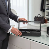 Carbon Fiber Watch Box Clear View Lid Watch Collection Organizer Men's Jewelry Organizer Large Capacity