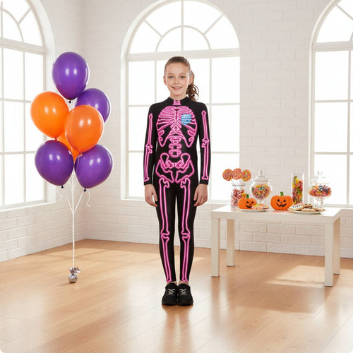 Luminous Skeleton Jumpsuit Luminous Glow in the Dark Skeleton Jumpsuit Death Head Print Bodysuit for Kids, Cosplay, Party, Stage