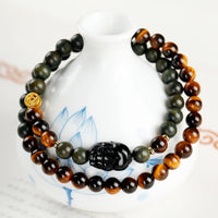 Amber-Brown Stone Bead Bracelet Meditation Aid Obsidian Mala Beads for Gift