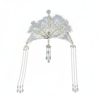 Ancient Design Feather Headdress Long Tassels Tassel Hair Crown Chinese Costume Headpiece Artificial Feathers Crystals Tone