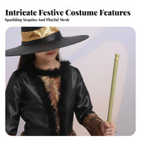girls' Witch Costume Set Includes Accessories Witch Dress with Hat Star Pattern