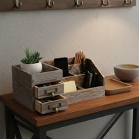Wooden Desktop Organizer with Drawers Space Saving Multi-Compartment Desk Holder Vintage Office Supply Holder for Countertop