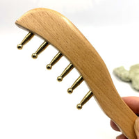 Wooden Massage Comb with Brass Pins Portable Wooden Massage Comb Comfortable for Travel
