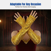 Beaded Reflective Long Fingerless Gloves, Polyester, Halloween, Cosplay, Stage, Nightclub