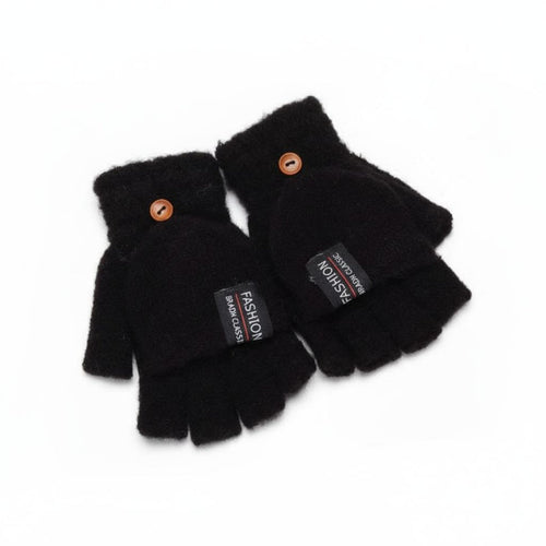 2 Pieces Fold-over Gloves Korean Design Fold-over Fingerless Gloves Half Finger Mittens Gender-Neutral Transformable Mittens