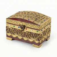 Teak Keepsake Box Compact Jewelry Box with Hinged Lid Carved for Tabletop