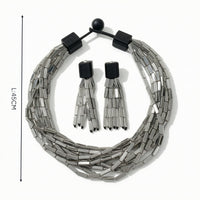 Bib Necklace with Drop Earrings Layered Necklace and Earrings Set Statement Costume Jewelry for Women, Parties