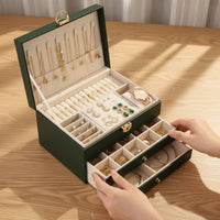 Double Tier Jewelry Box Portable Multi-Tier Jewelry Case Necklace and Band Holder Abrasion Protection for Women, Travel