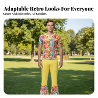 Hippie Bell-Bottom Set Groovy Patterns 70s Outfit Psychedelic Print for Teens