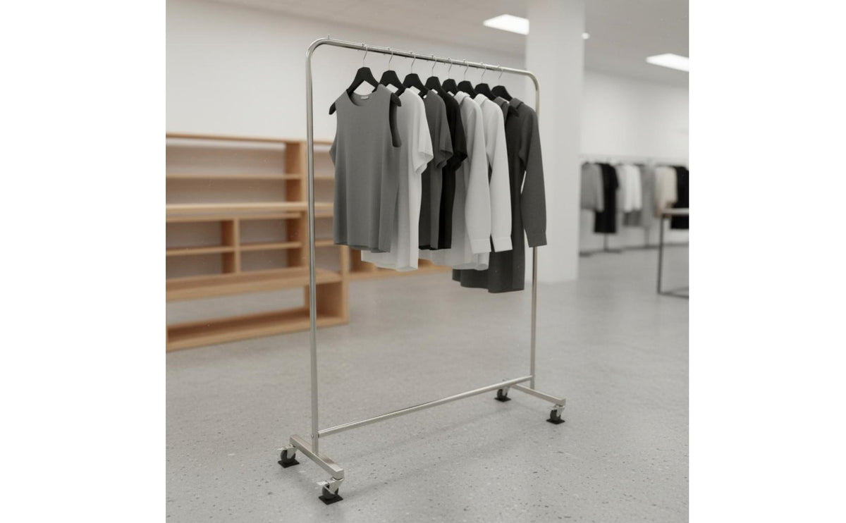 With Wheels Freestanding Clothes Hanging Easy to Move Rolling Clothes Rack Heavy Duty Stainless Steel Clothing Rack Minimalist Design for Boutique, Bedroom, Laundry Room